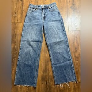 H&M Women's Blue Denim Jeans US Size 6 Wide Leg High Waist Raw Hem
